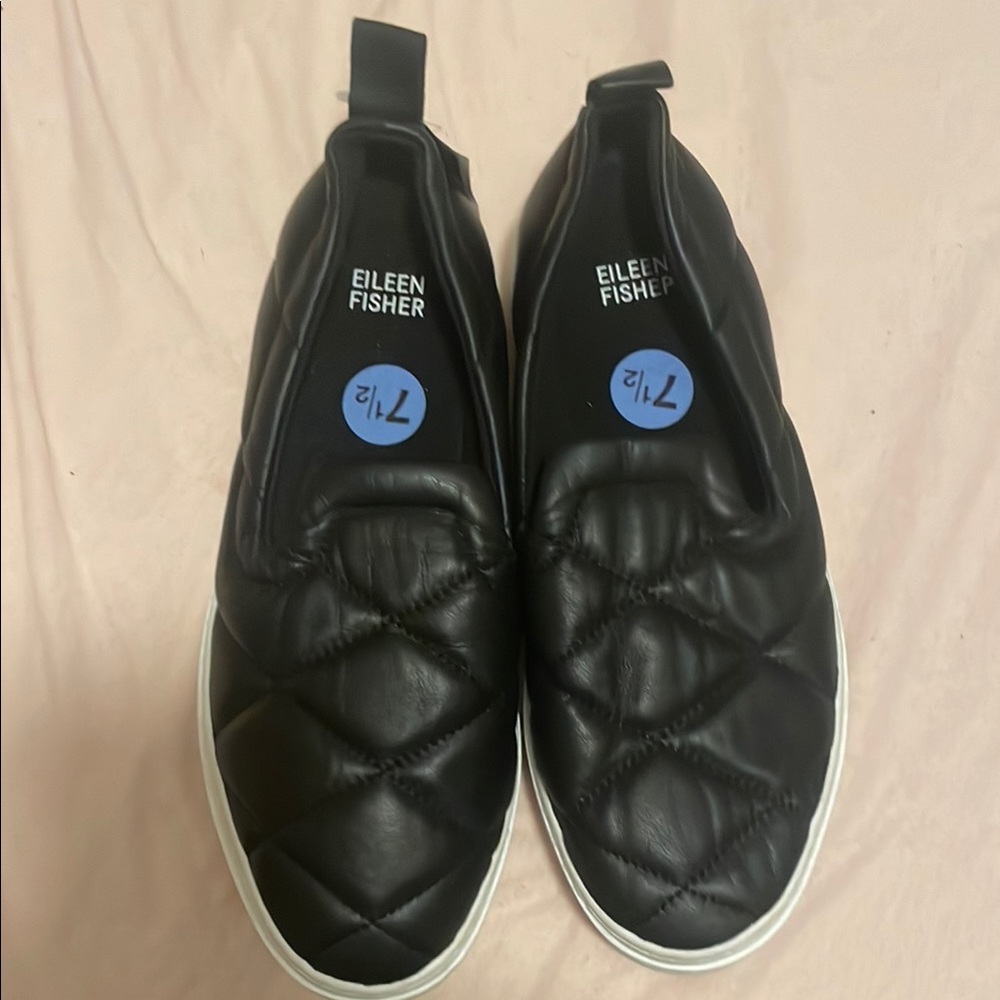 Eileen Fisher Black Quilted Slip-On Sneakers
